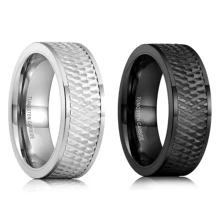 Hypoallergenic Black Silver Tungsten Rings Men Fashion Jewelry Men's Wedding Rings Basic Flat Cut Ring for Men Women Comfort Fit