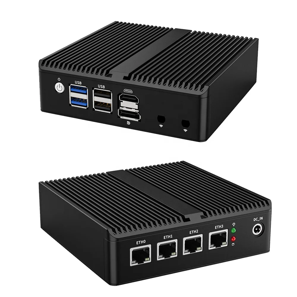 Fanless Firewall Router Minipc Pfsense Linux N100 J6412 4lan Server Firewall Hardware Soft Router Box SSD Multimedia Quad Core