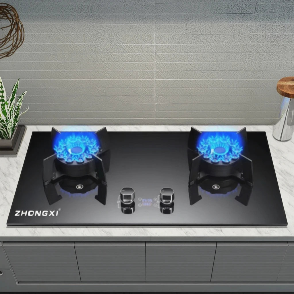 Modern Kitchen Appliance High Technology Double Burner Gas Cooktop Durable Tempered Glass Built-In Gas Stove for Household Hotel