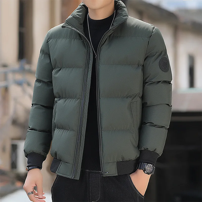 Men's Korean style slim solid color Stand Collar Cotton Padded Puffer Jacket Winter Warm Coats_voghion.com