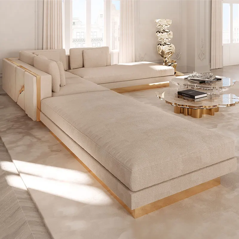 Italian Designer High-End Modern Fabric Gold Sofa Set Luxury Living Room Furniture for Home Villa or Apartment