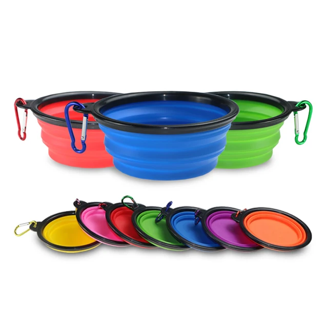 Portable Foldable Dog Bowl Feeders Collapsible Pet Bowl Tpe Metal Food Water Feeding Silicone Custom Logo Manufacture 350ML