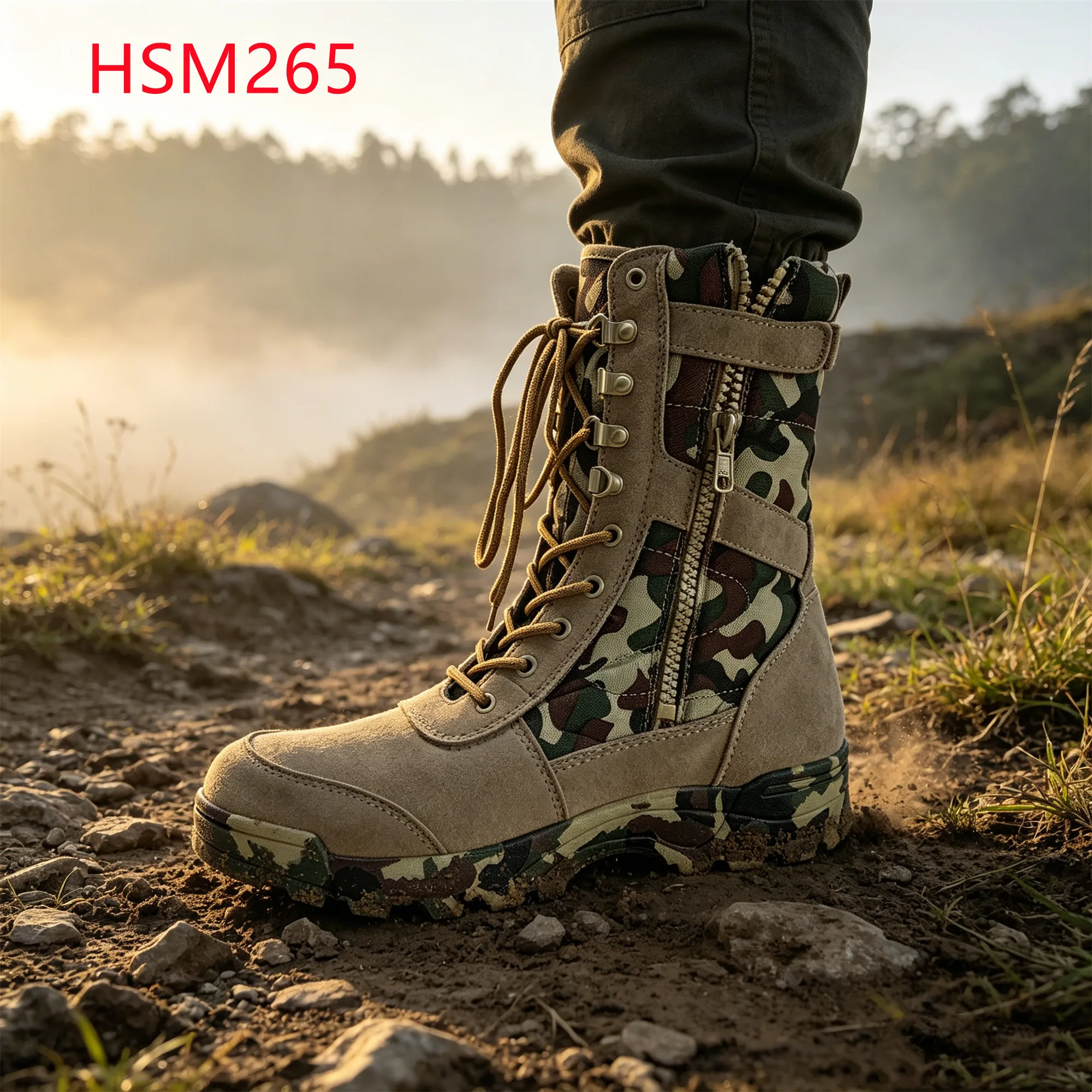 LXG,Coastal Patrol Woodland Camouflage Hua Singh Hunting Boots Terrain-adaptable Easy Hidden Jungle Boots with Zip&velcro HSM265