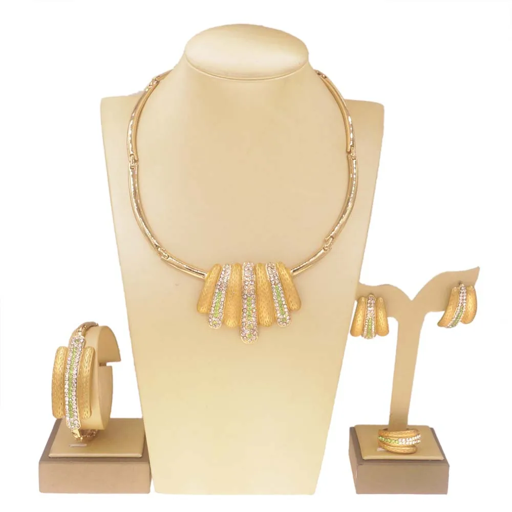 New Fashion Jewelry Accessories 18 K Gold Plated Necklace Earrings Bracelet  Rings Nigeria Women's Gold Jewelry Set Necklace