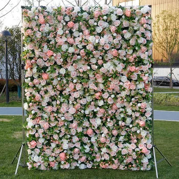 8x8 FT Artificial 3D Flower Wall Backdrop Chic Pink White Birthday Party Decor Wedding Arrangement Photographer Backdrop