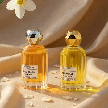 Custom Design 100mL Luxury Crimp Pump Sprayer Unique Glass Empty Perfume Bottle 15mm Neck Size With Plastic Cap and Box