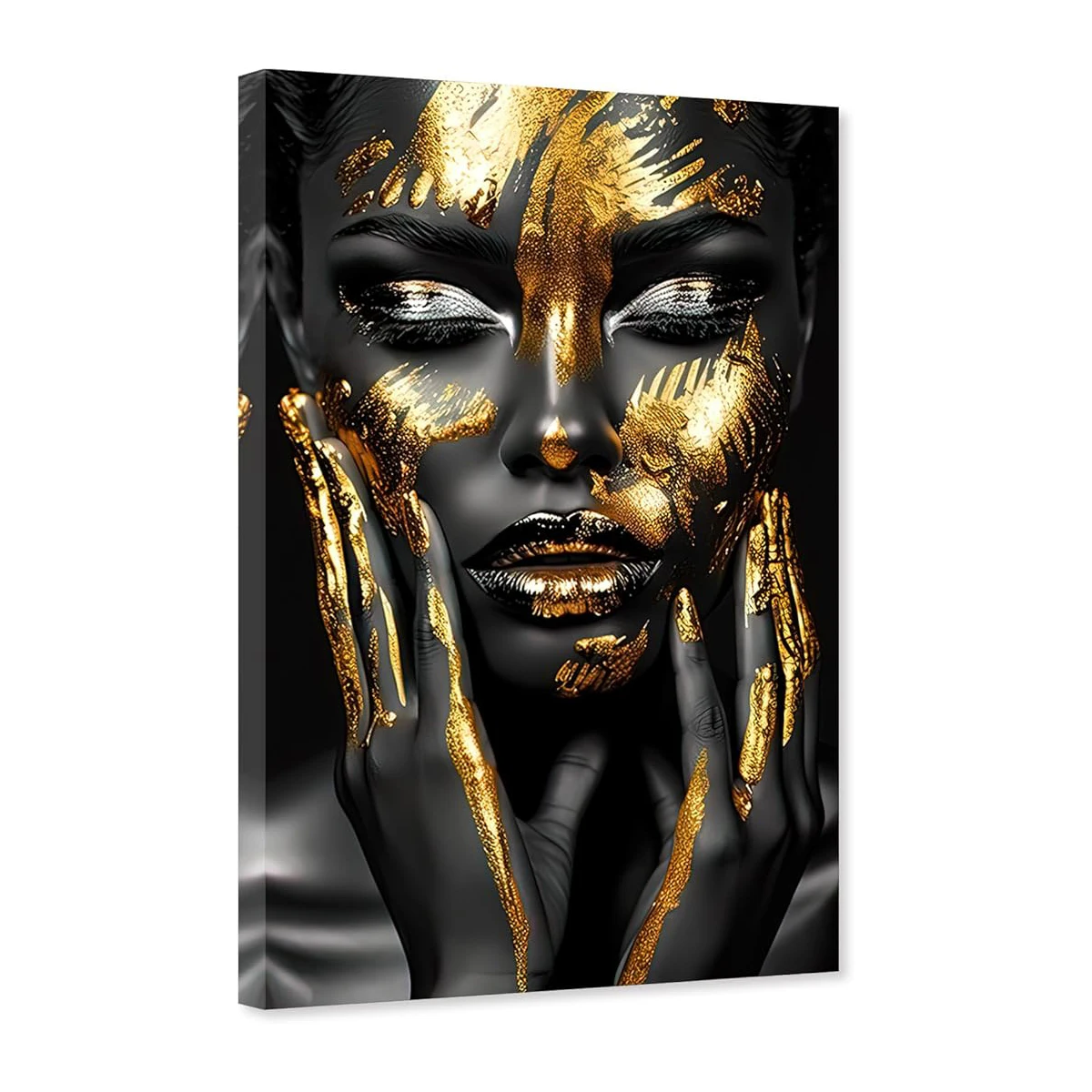 Black and Gold Egyptian Queen Black Canvas Wall Art Greyscale Master Bedroom  Decor African Girl Artwork for Decor