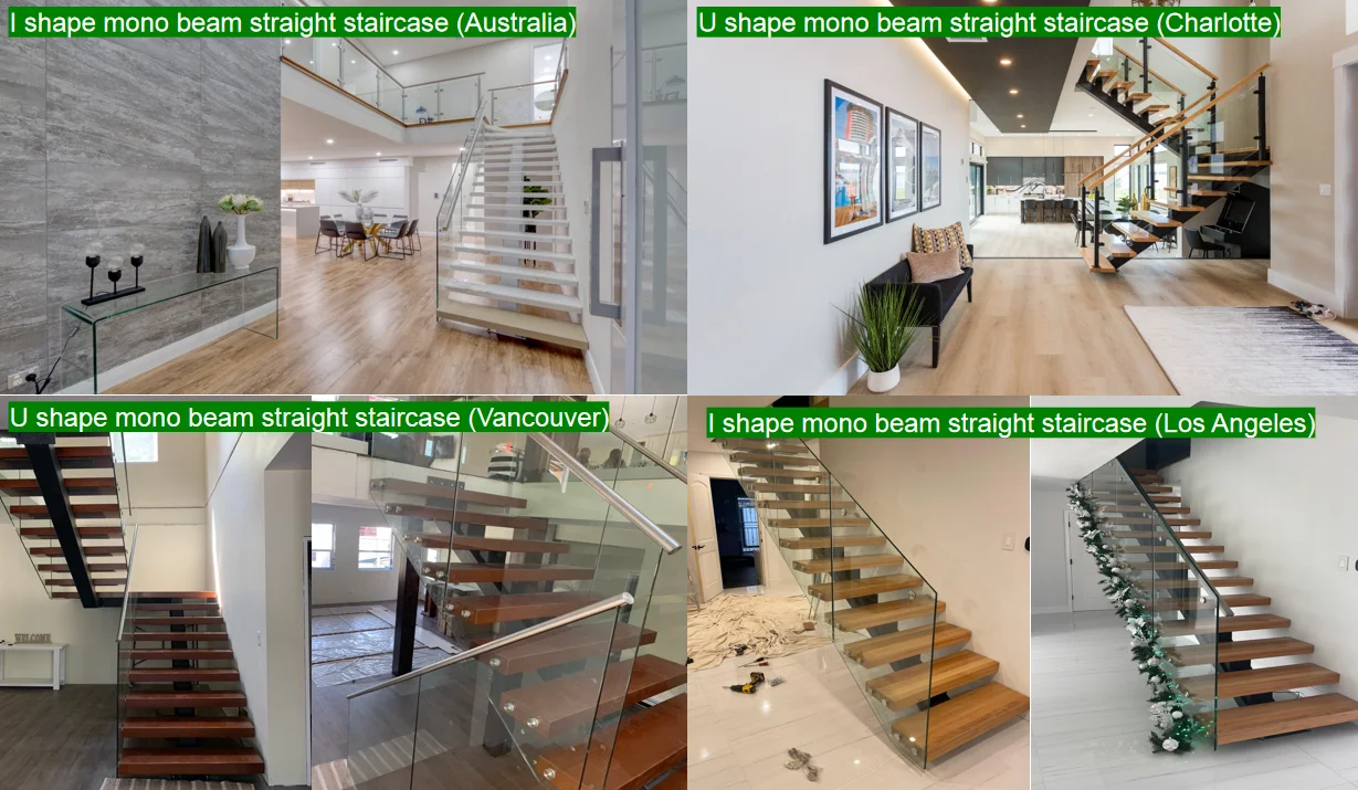 12mm Thickness SGCC Standard Glass Railing Oak Wood Treads Mono Beam Stairs factory