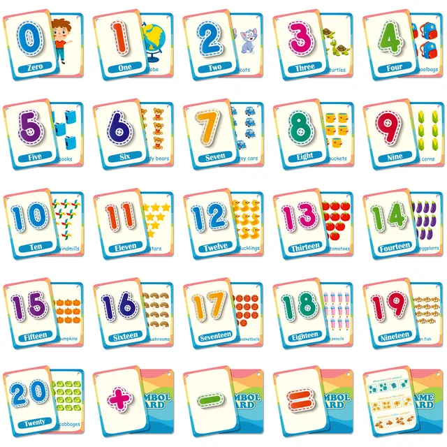 Customized 30pcs Four-Color Printed Digital Education Coated Paper Cards Children's Mathematics Cognitive Learning Tool