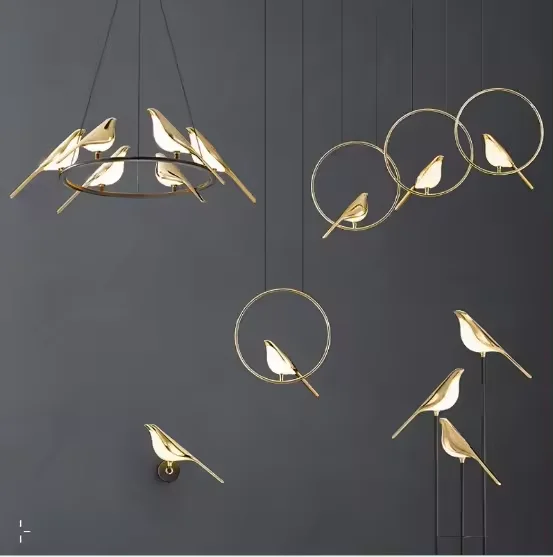 Modern Creative Desgin Simple Dining Room Hanging Led Chandelier Pendant Light With the Shape of Birds