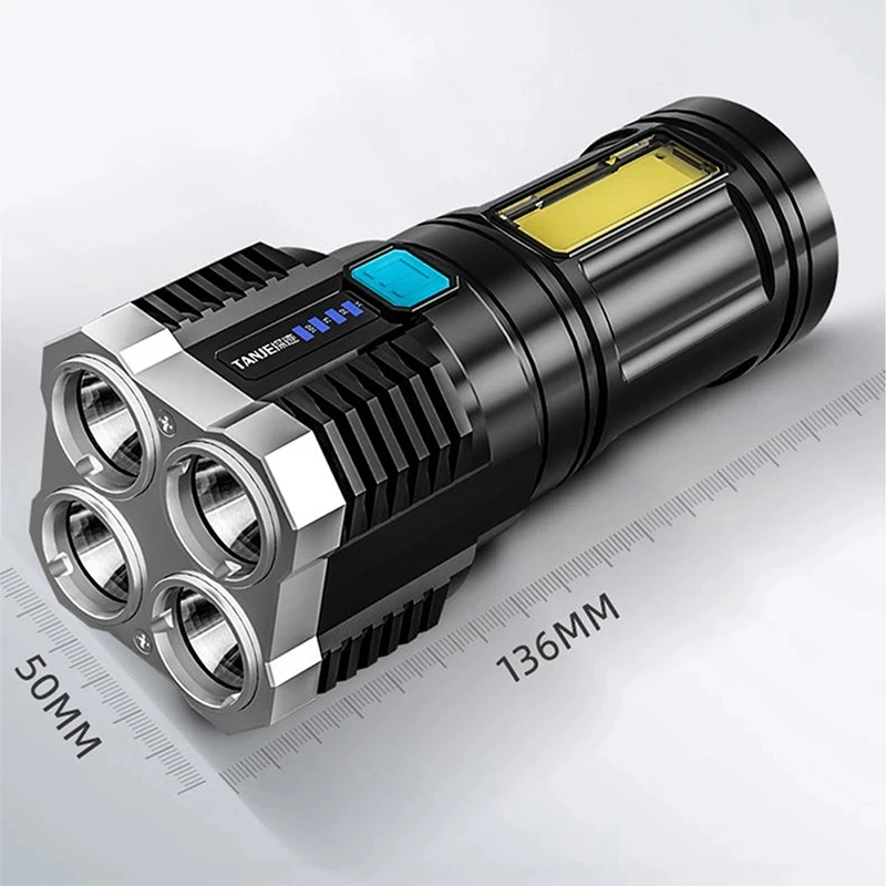 Super Bright 4 Core Rechargeable Multifunctional Waterproof Led Flashlight Cob Side Light Torch Searchlight Emergency Camping manufacture