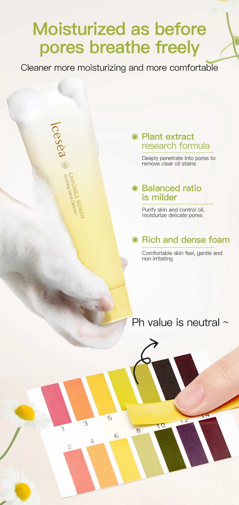 Private Label Gentle Roman Chamomile Face Wash Calming Facial Cleanser Sensitive Skin Suitable(pic8)