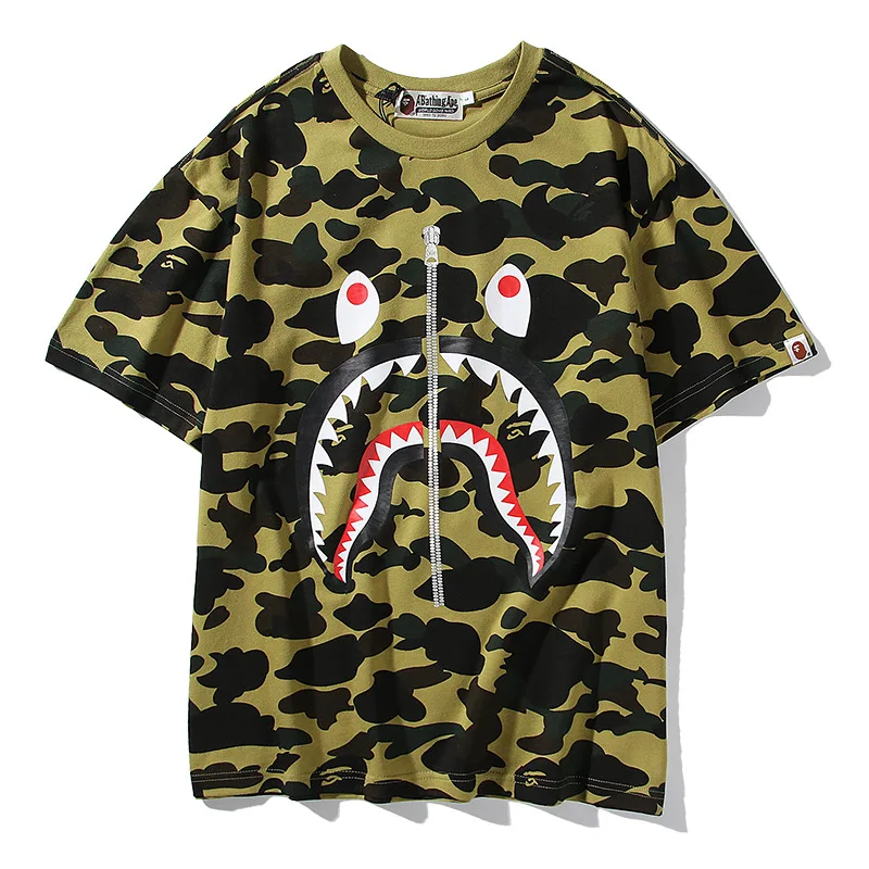 Wholesale high quality APE camouflage shark T shirt men s cotton casual T shirt APE camouflage shirt Asian size