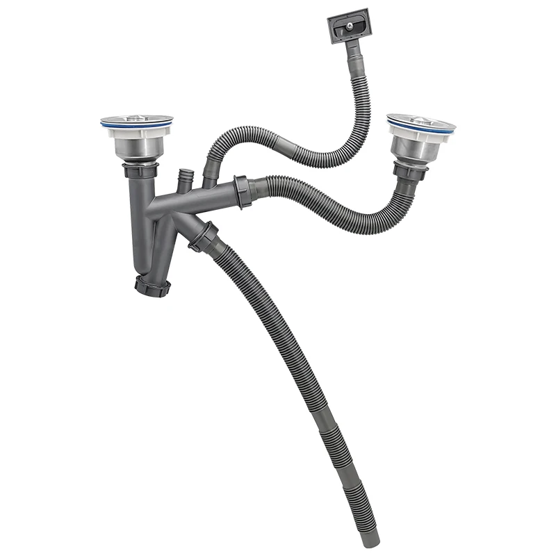 Modern Design Stainless Steel Double Bowl Kitchen Sink Drain Strainer with Flexible Hose Pipe Factory Outlet
