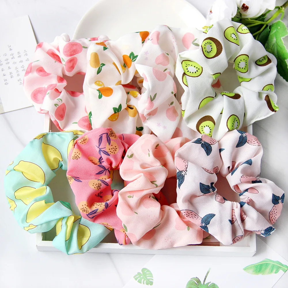 2022 Spring and Summer Fruits Printing Hair Scrunchies for Girls and Women Cute Lovely Hair Elastic Holder