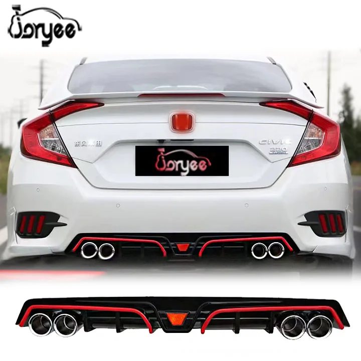 JDM Rear Bumper Diffuser Lip For 2016-2018 Honda Civic Sedan – W/ Dual Exhaust Tip
