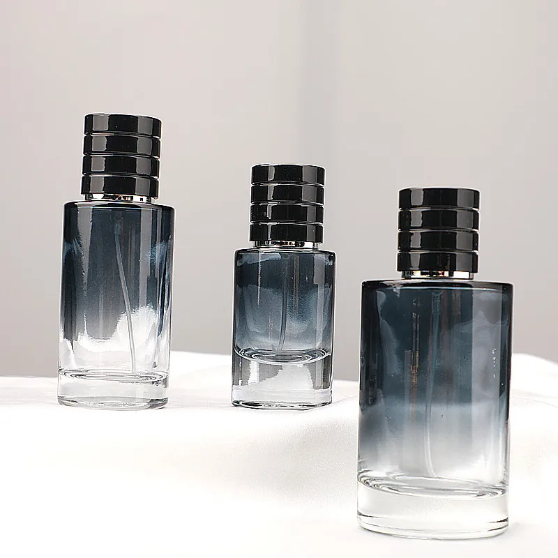 Black Gradient Color 30ml 50ml Refillable Spray Fragrance Bottle 100ml Cylinder Shape Designer Glass Perfume Bottle with Black
