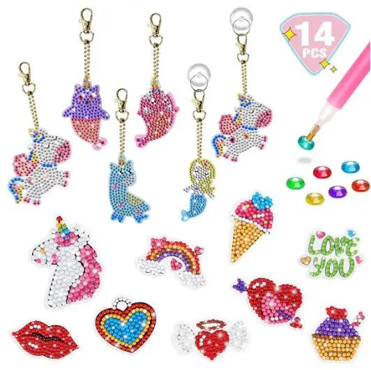 Алмазная живопись, наклейки с драгоценным камнем, брелоки, аксессуары, 5D алмазная живопись по номерам, художественные наборы для девочек, детей