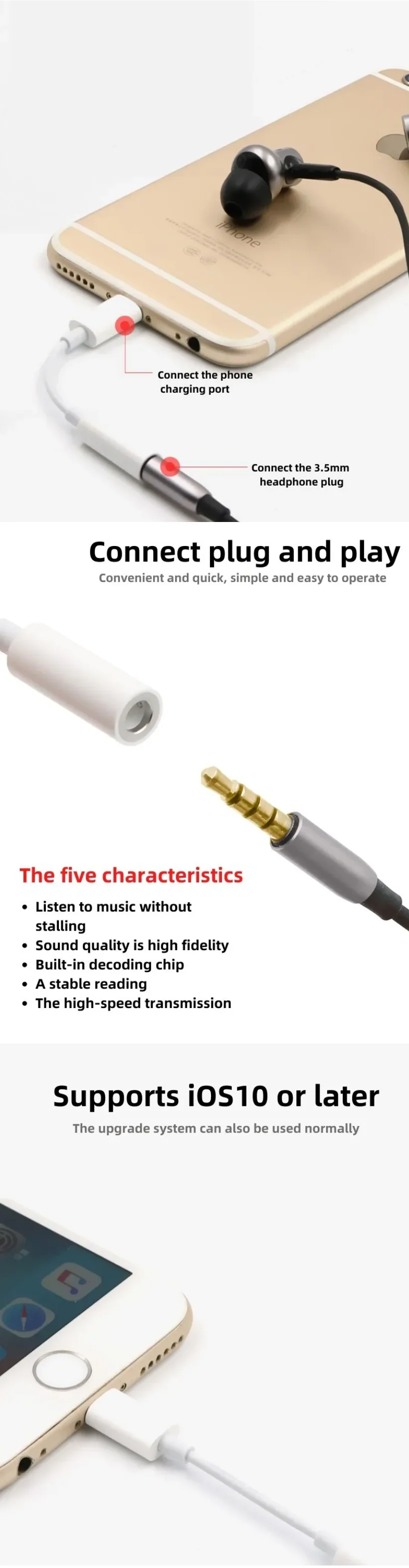 UUTEK 8 Pin to 3.5mm Headphone Adapter Cable for iPhone 3.5mm TS/TRS/TRRS Audio Cable