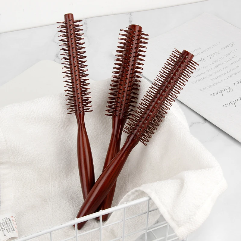 Massage Curly Comb Home Styling Solid Wood Vintage Nylon Tooth Red Curly Cylindrical Roller Comb