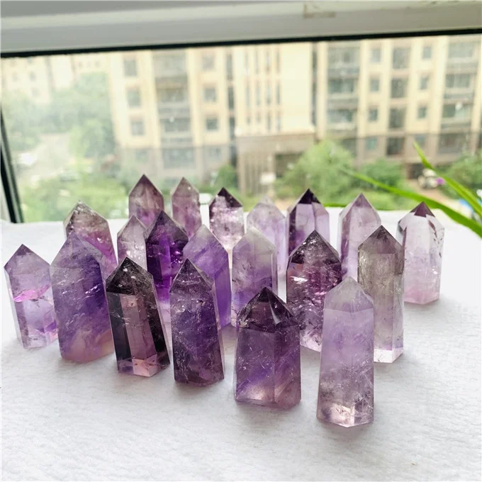 High Quality Natural Purple Quartz Amethyst Crystal Point Wand Tower For Sale