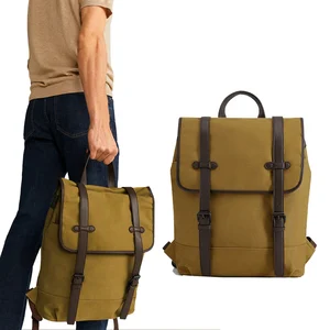 Custom Logo Waterproof Canvas With Leather Mens Flap Lapel Laptop School Backpack Bag for Men