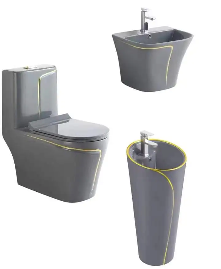 Luxury Siphonic Flush Bathroom Set Wc One Piece Ceramic Toilet And Sink