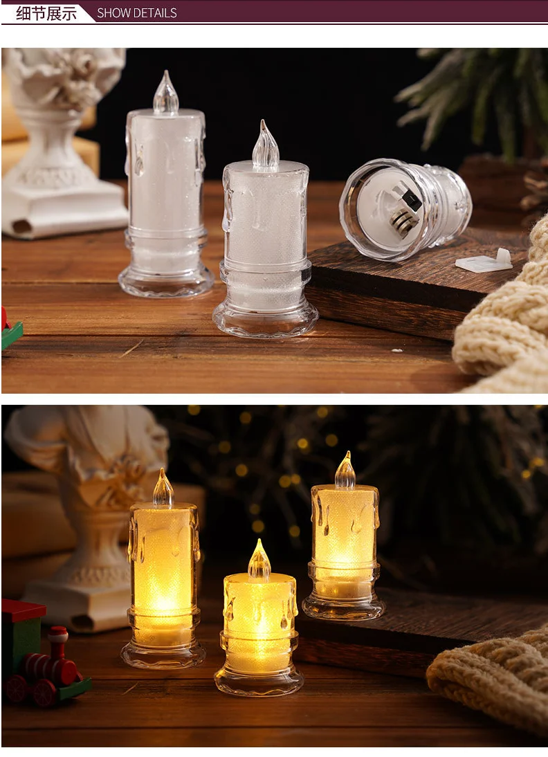 Ins Twinkling Crystal Candle Night Light With Clear Base Led Simulation