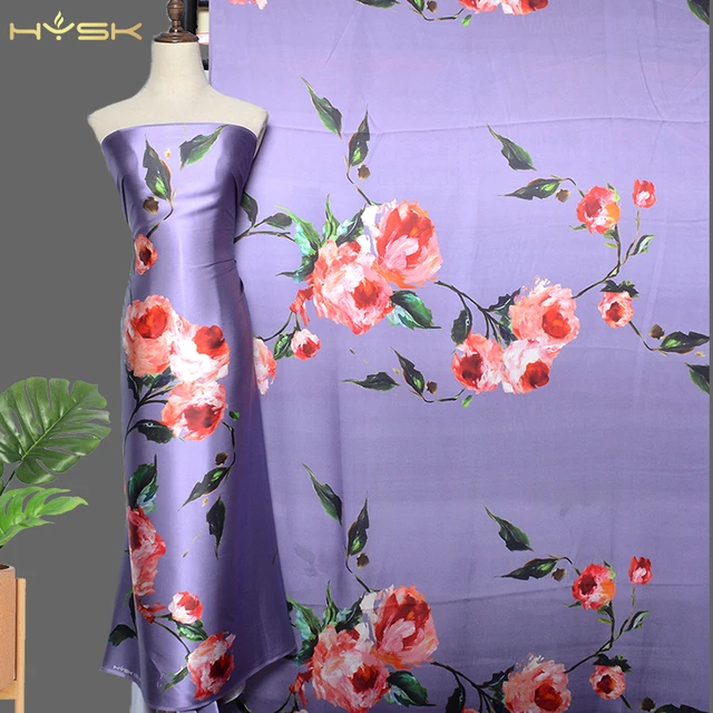 Digital Floral la soie imprime Printing boubou en soie Silk charmeuse Satin Fabric for Women clothing silk Garment