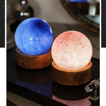 Modern Star Shape LED Night Light USB Wood Lamp with Night Crystal Ball Glass Novel Design for Bedroom Application