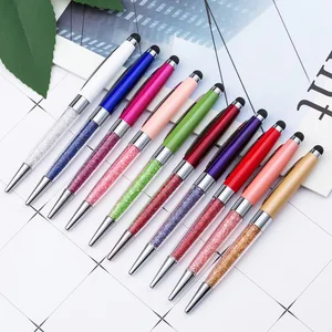 Crystal Dimonde  2 in 1 Screen Stylus Metal Ballpoint Pen With Customize Logo Printed for Manufactures Gift
