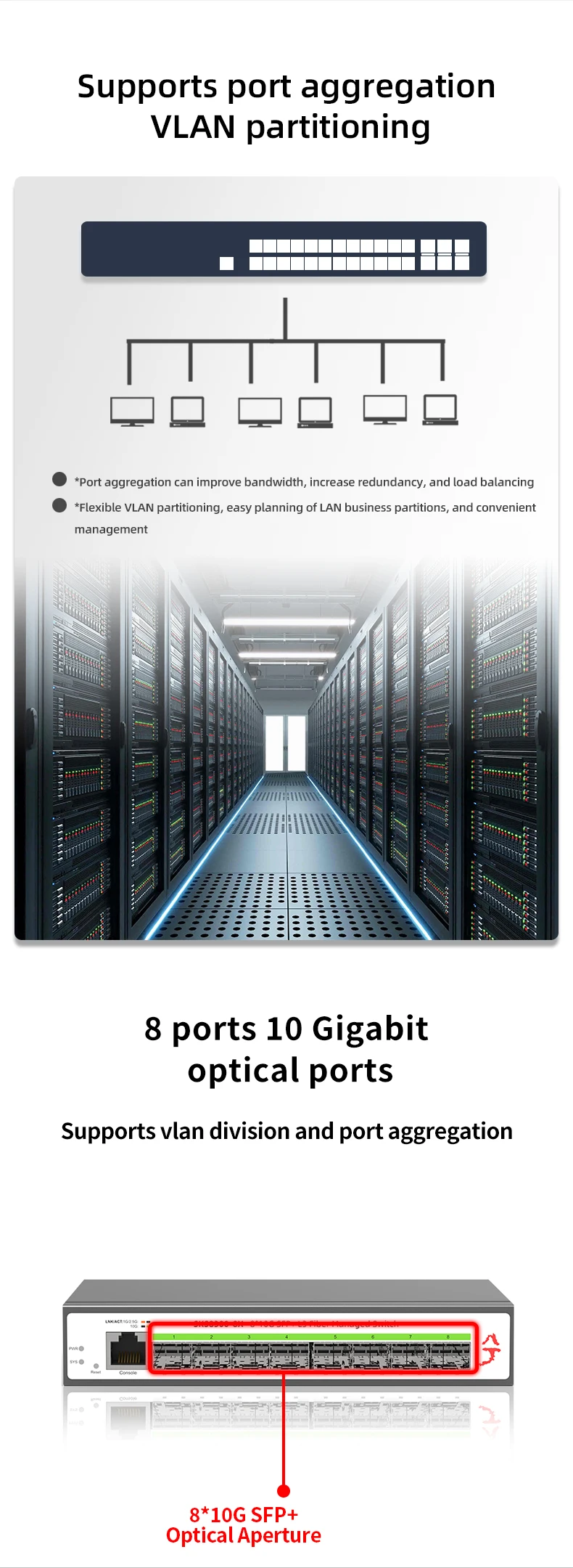 Seekerstor Sks83008x 8 Port 10g Sfp+ L3 Managed Switch For Port