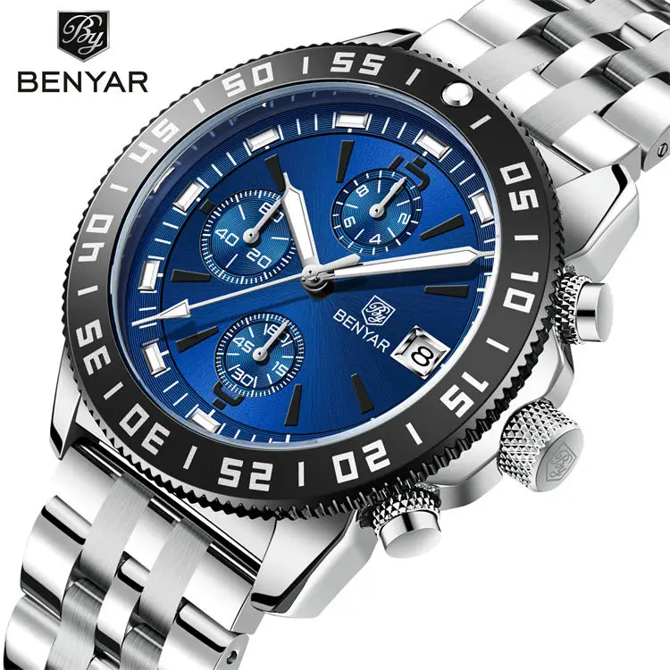ニケ☆★ミャンマー産ブルースピネル、ブラジル産ルチルクオーツ★オーダー Benyar 5198 Elegance Shenzhen Men Timepiece - Stainless Steel Band