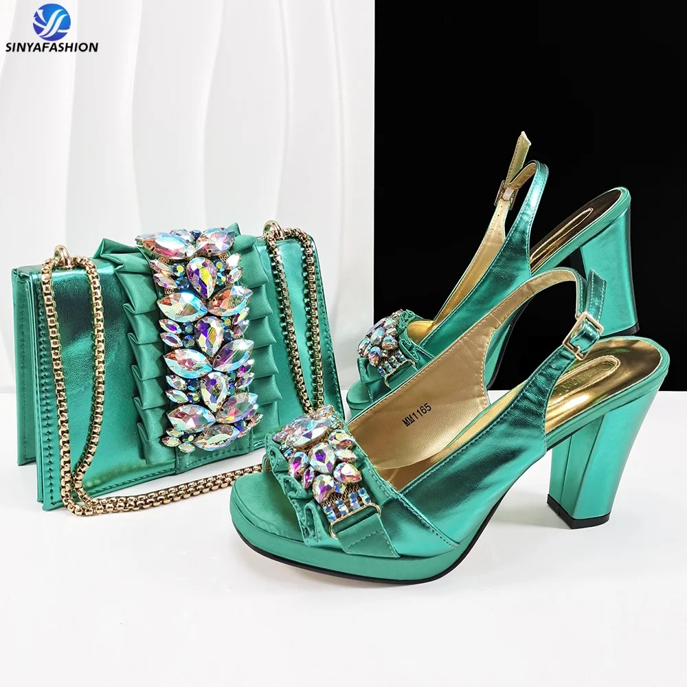 Sinya Wholesale Gold Wedding Shoes and Bag Set for Women