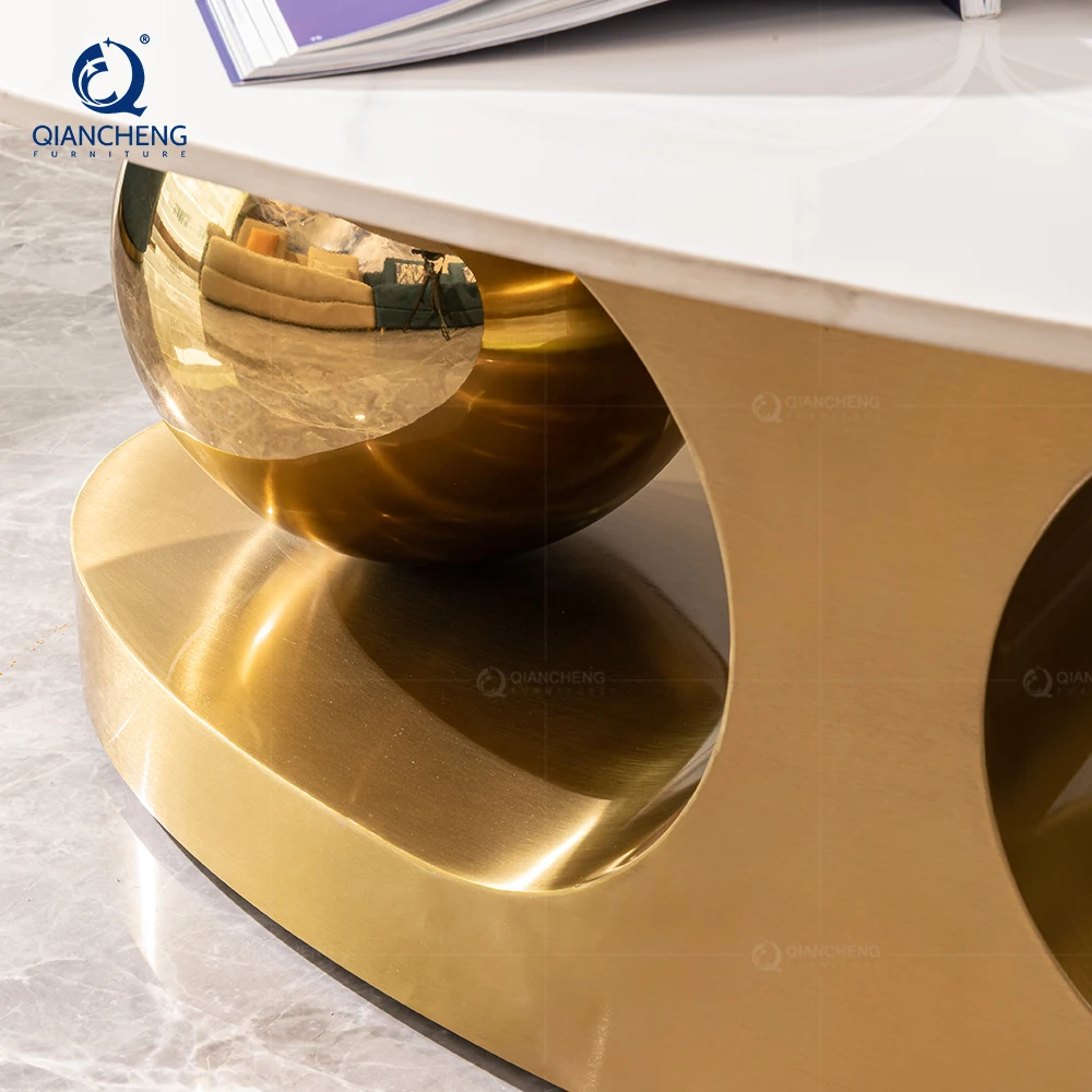 Dubai Design Coffee Table High-end Villa Custom Villa Hotel Home Furniture Oval Marble Stainless Steel Base Gold Center Table