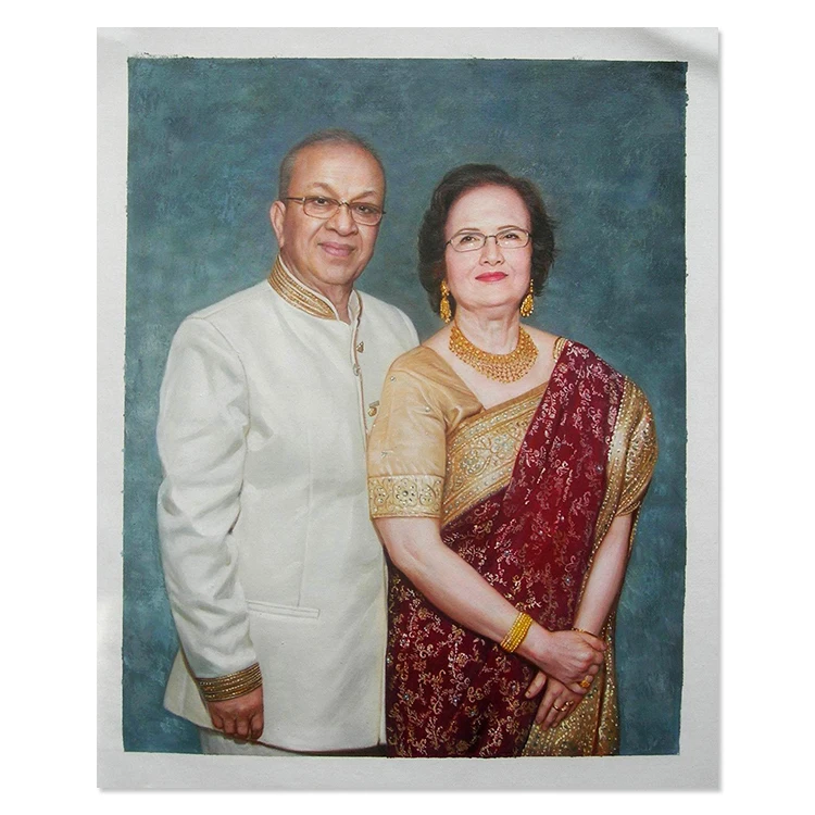 Handmade Realistic Artwork Woman and Man Portrait Couple Painting From Photo