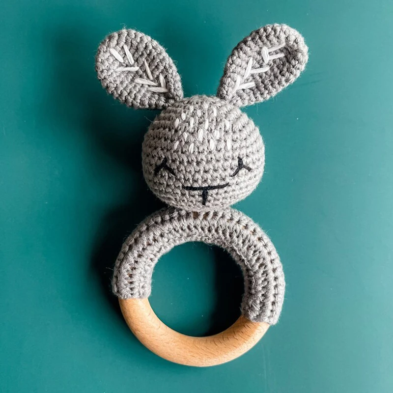 Игрушки для новорожденных, деревянное кольцо, погремушки с животным дизайном