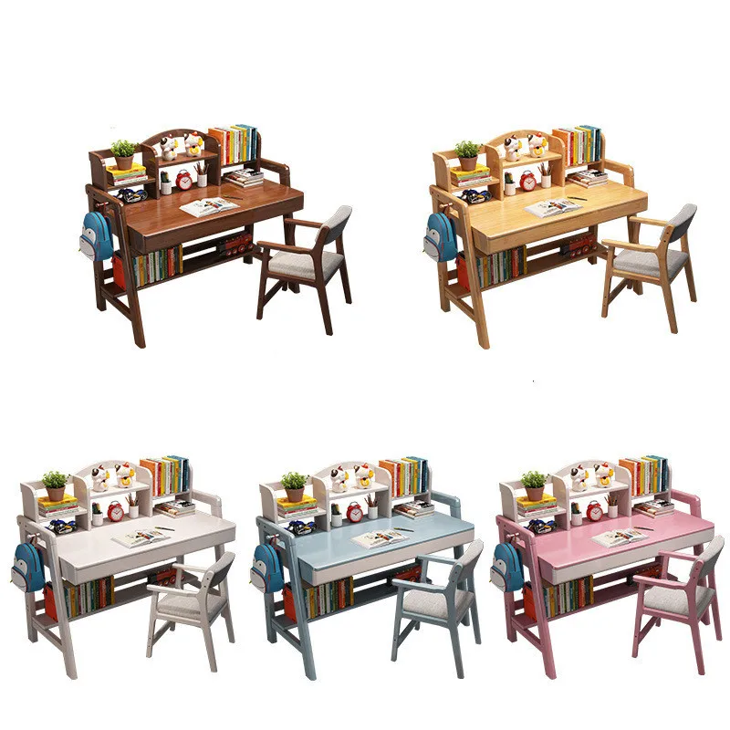 Large Desktop Bookshelf High Quality Solid Wood Single Seat Simple Design  Height Adjustable Children Writing Bedroom Desk