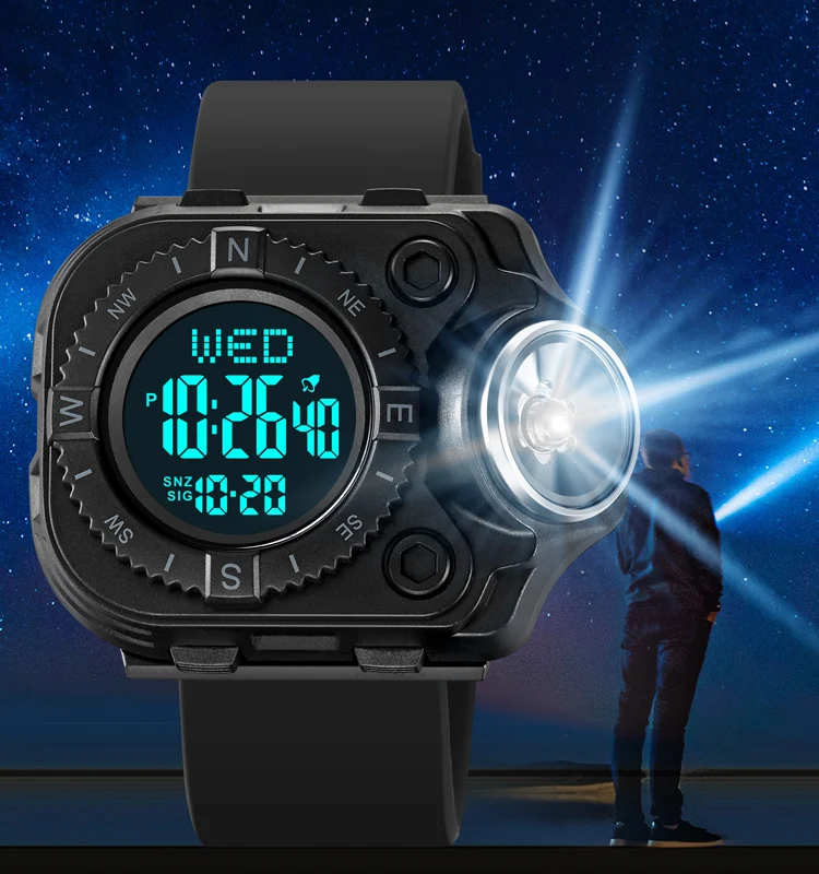 China Market New Watch Additional Function Relojes Skmei 2187 Sport Men Digital Watch with Led Flashlight Solar Flash Light