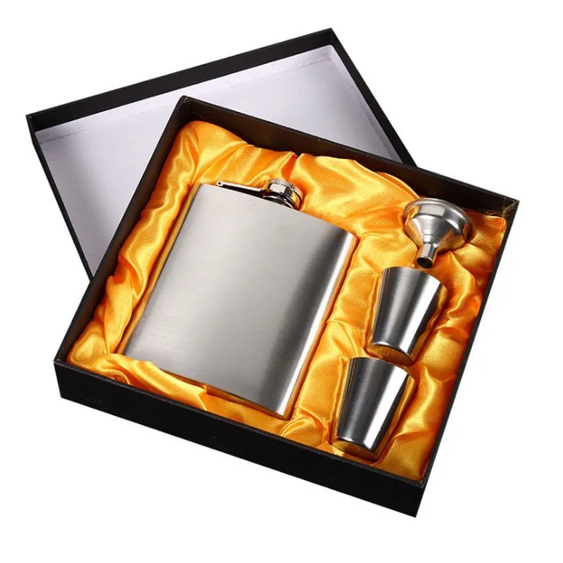 Custom 1-12oz Mini Alcohol Flask Set Stainless Steel Light Luxury Retro Eco-Friendly Portable Pocket Gift Box High Quality