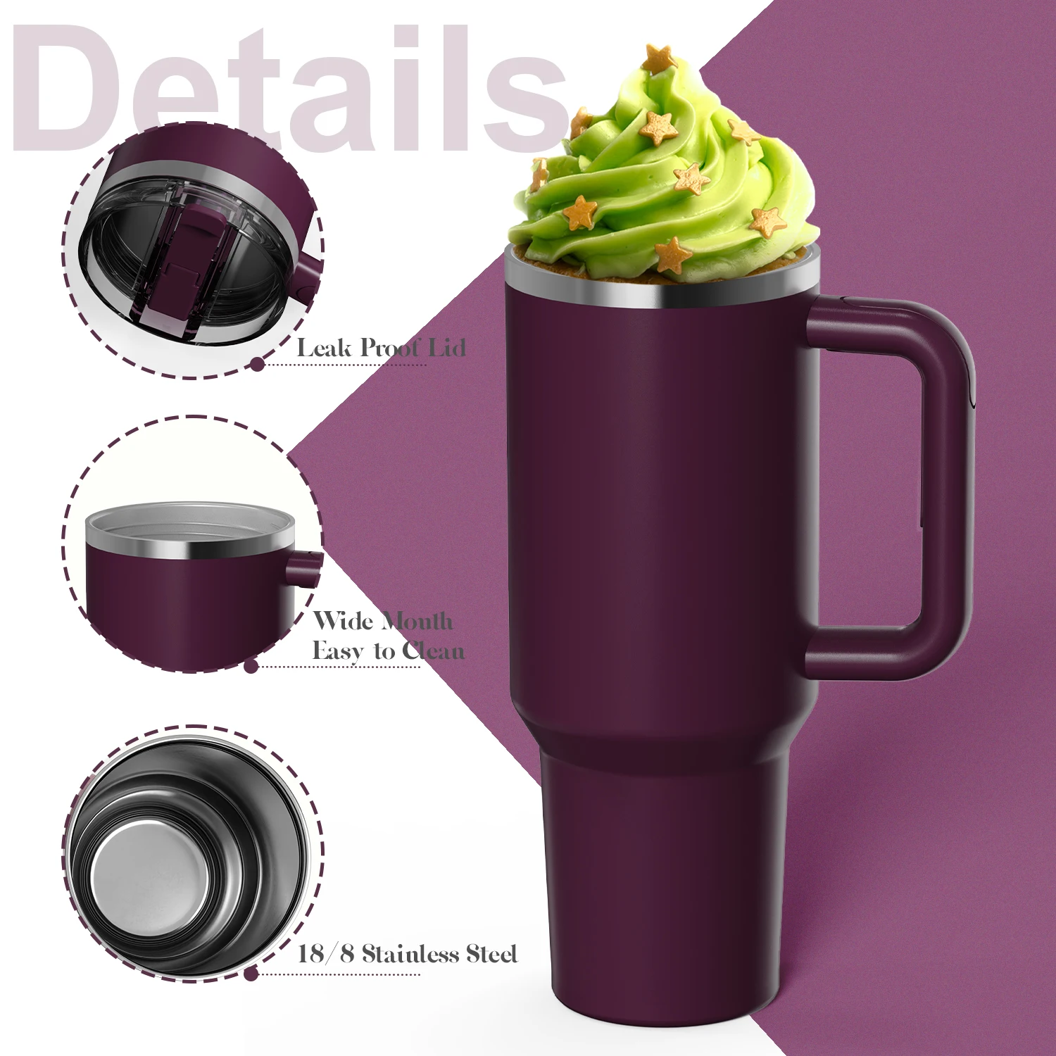 Custom 40 Oz Insulated Double Wall Stainless Steel Patent Lid Tumbler With Handle Travel Coffee Mug for Office Gift Set supplier