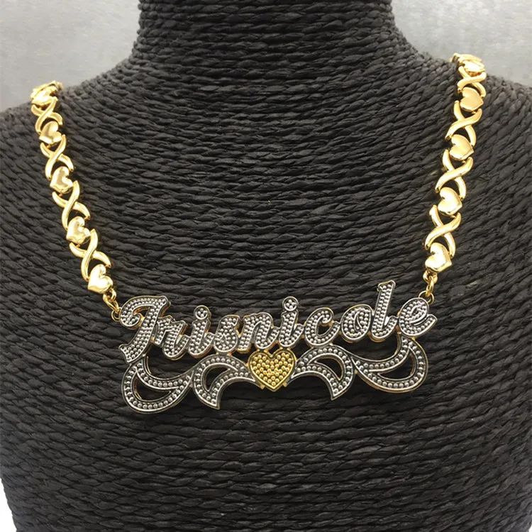 Two Tone Plated Nameplate Necklace 