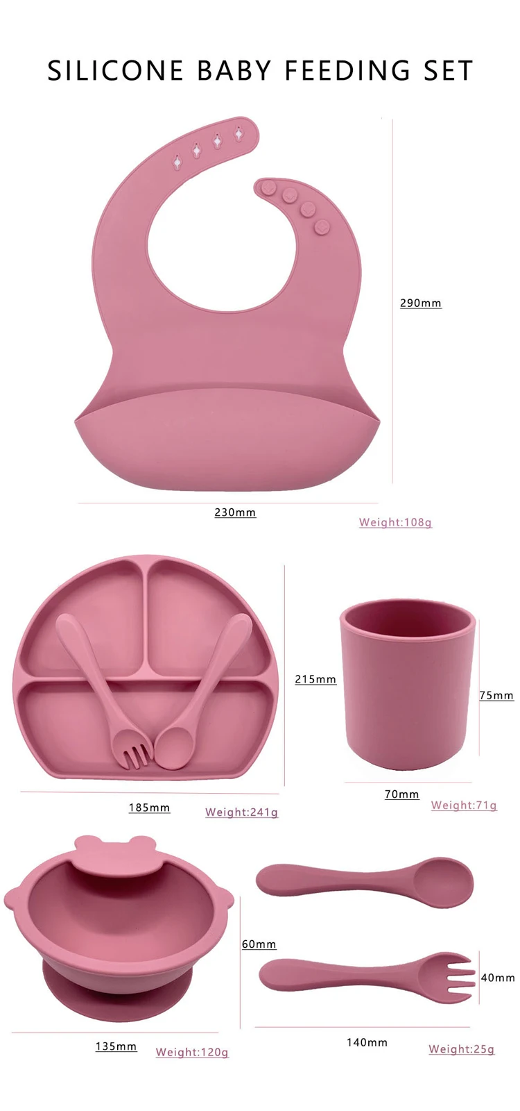 Baby Weaning Feeding Supplies Toddler Waterproof Bib Silicone Plate