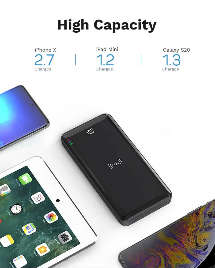 Hot Selling Electronics 10000mAh 18W Fast Charging qi Compatible Wireless Portable Charger Mirror Power Bank Portable Wireless Charger Power bank PD 3.0 18W & QC 3.0 18W Fast Charging Digital Display Qi Wireless Power Bank 10000mAh