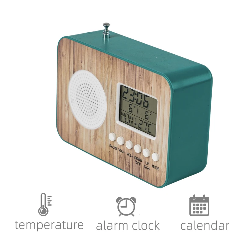 UV Printing Hot Digital Clock FM Radio Digital FM Stereo Radio Clock With Snooze Alarm LCD Backlight
