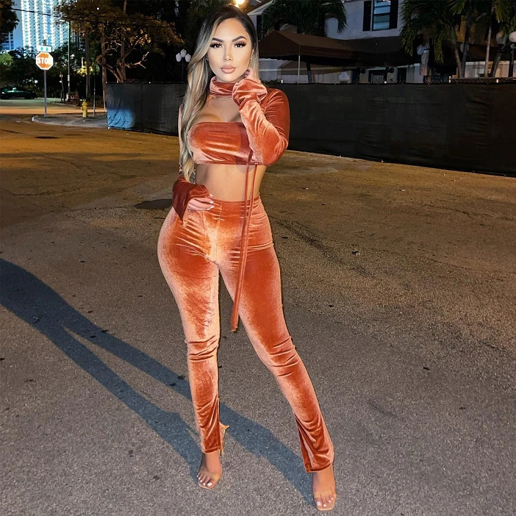 Sexy Long Pants Turtle Neck Velvet 