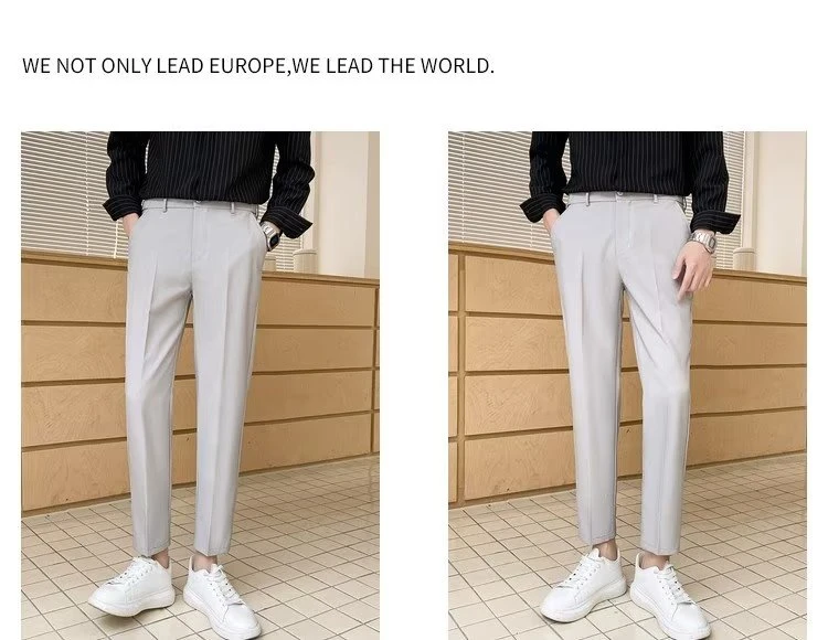 Cross-border menswear 28-40 size light business simple straight slim nine-point suit pants