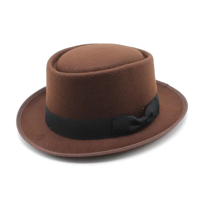New Wholesale Short Brim Classic Vintage Round Top Pork Pie Style Felt  Fedora Hats Bowler Caps for Women Men Spring Summer