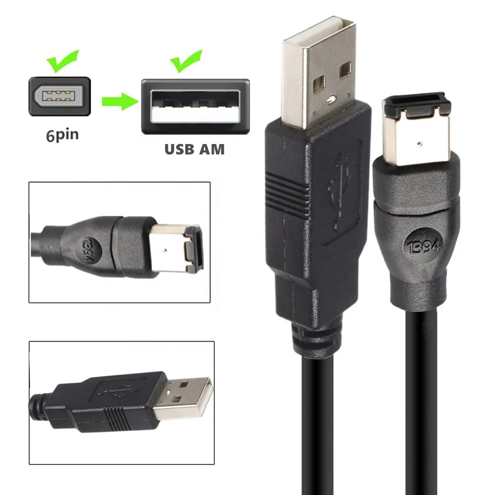 Factory IEEE 1394 Firewire 6P Male to USB 2.0 a Male Adaptor Convertor 400 Link Cable Video and Audio Data Transmission Cable