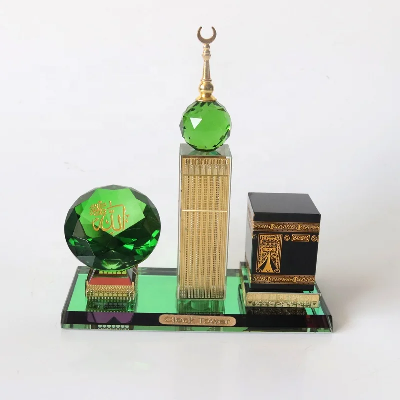Religious Crystal Glass Makkah Mecca Clock Tower With Diamond Allah Kaaba Islamic Eid Souvenirs Gifts